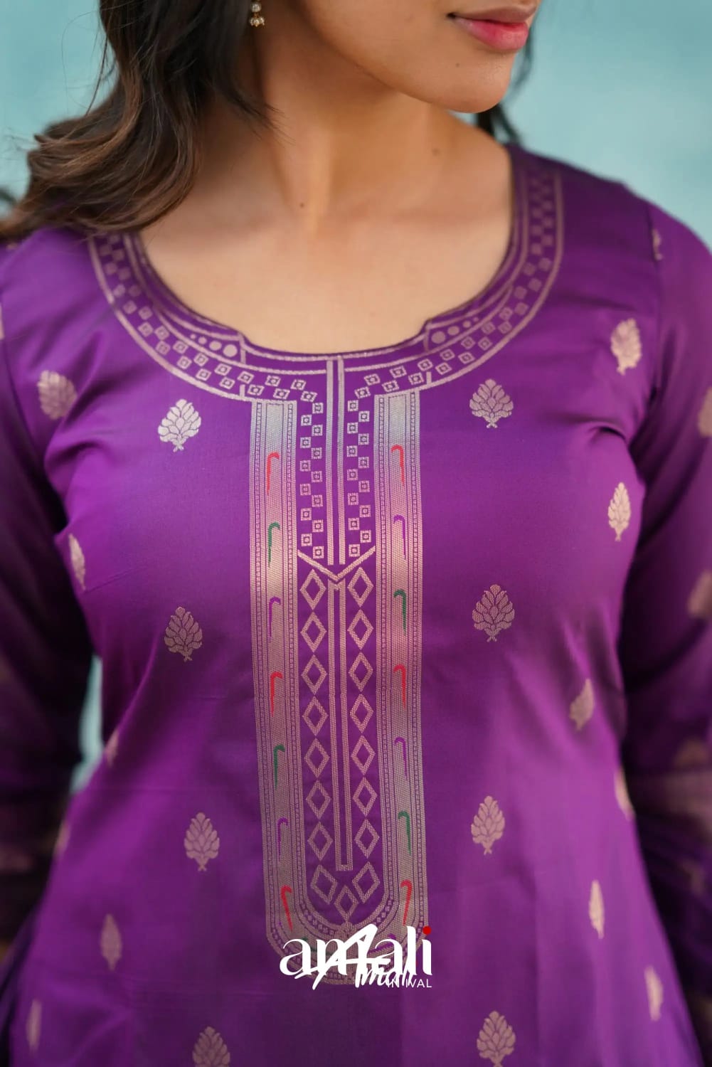 Sanvi - Purple Blended Paithani Silk Suit-Salwar