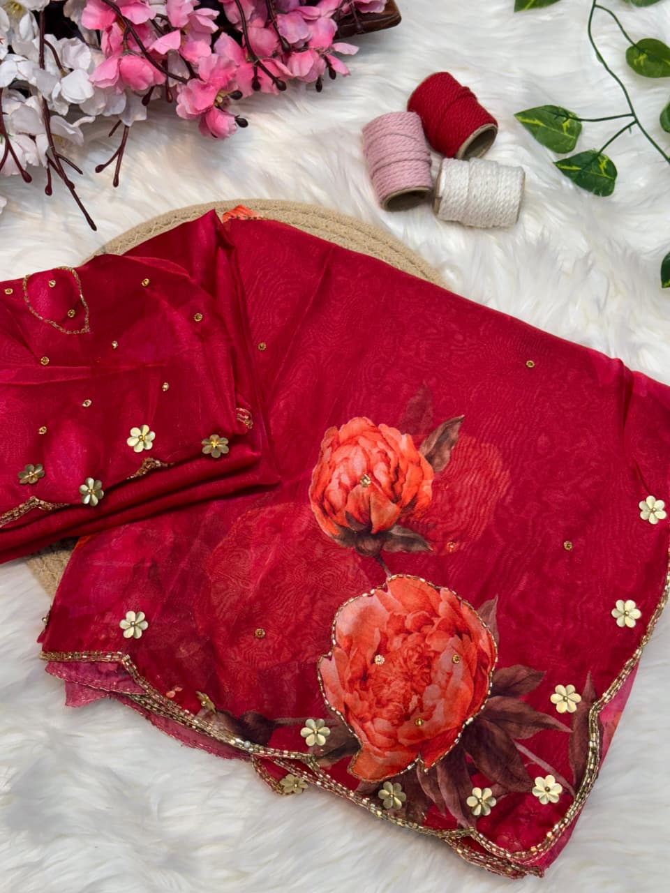 Pure Soft Red Tebby Silk Saree