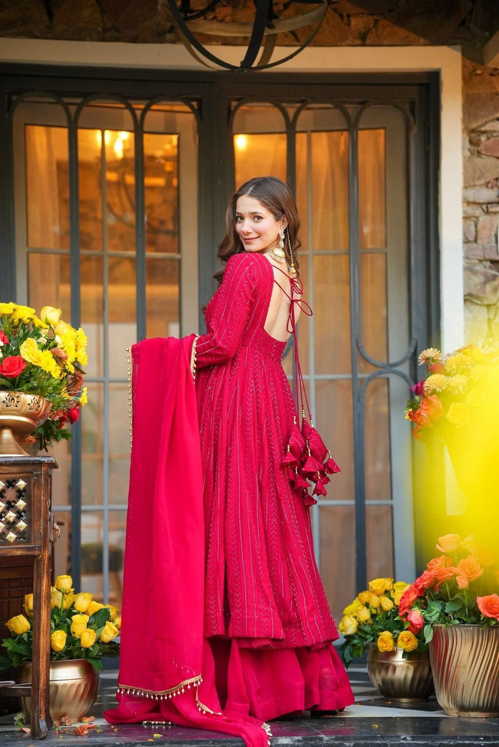 Anarkali Red Suit Plazzo Dupatta