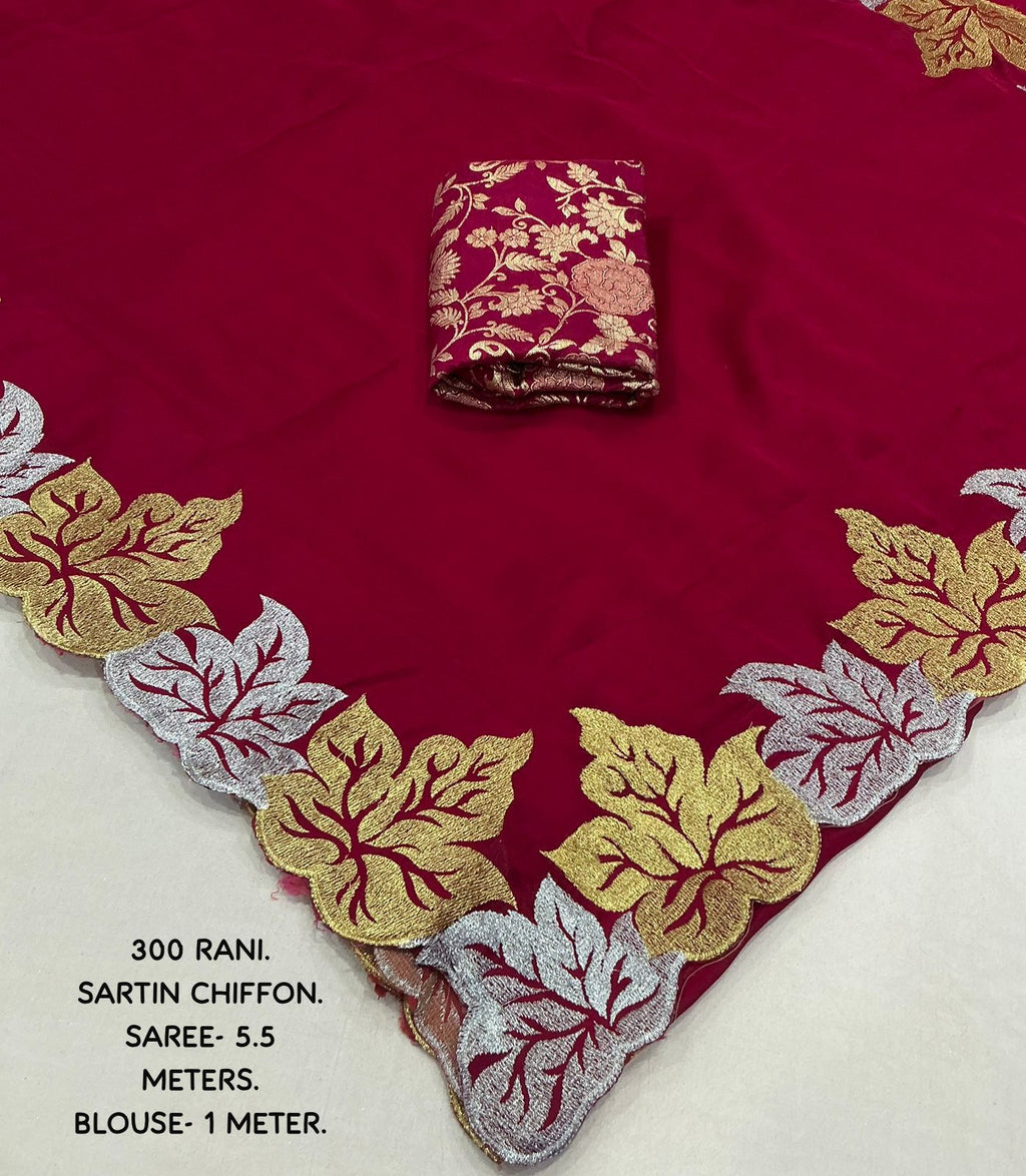 New Fancy Sartin Chiffon Emboridary Saree