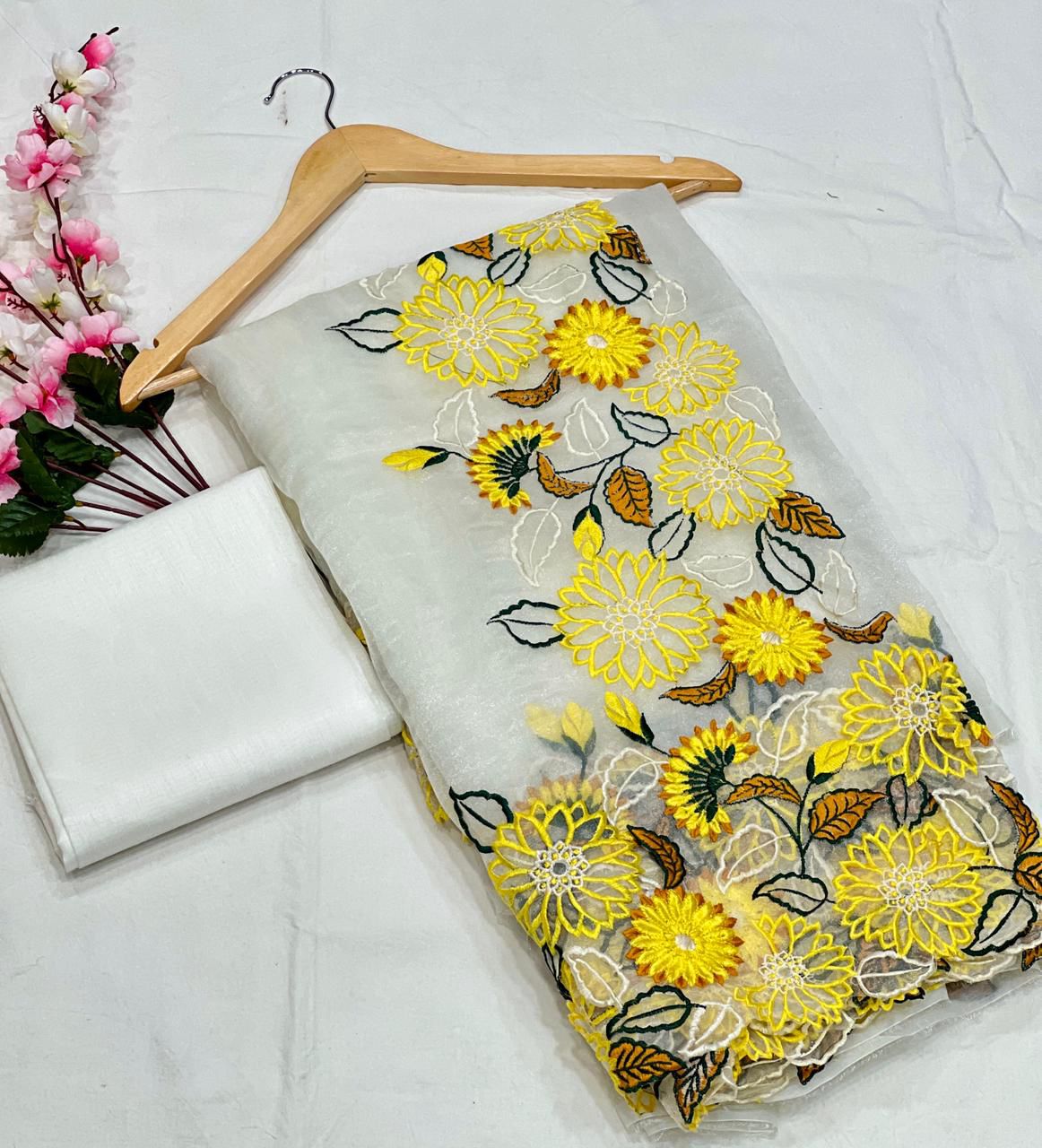 Khadi Organza Design Embroidery Saree
