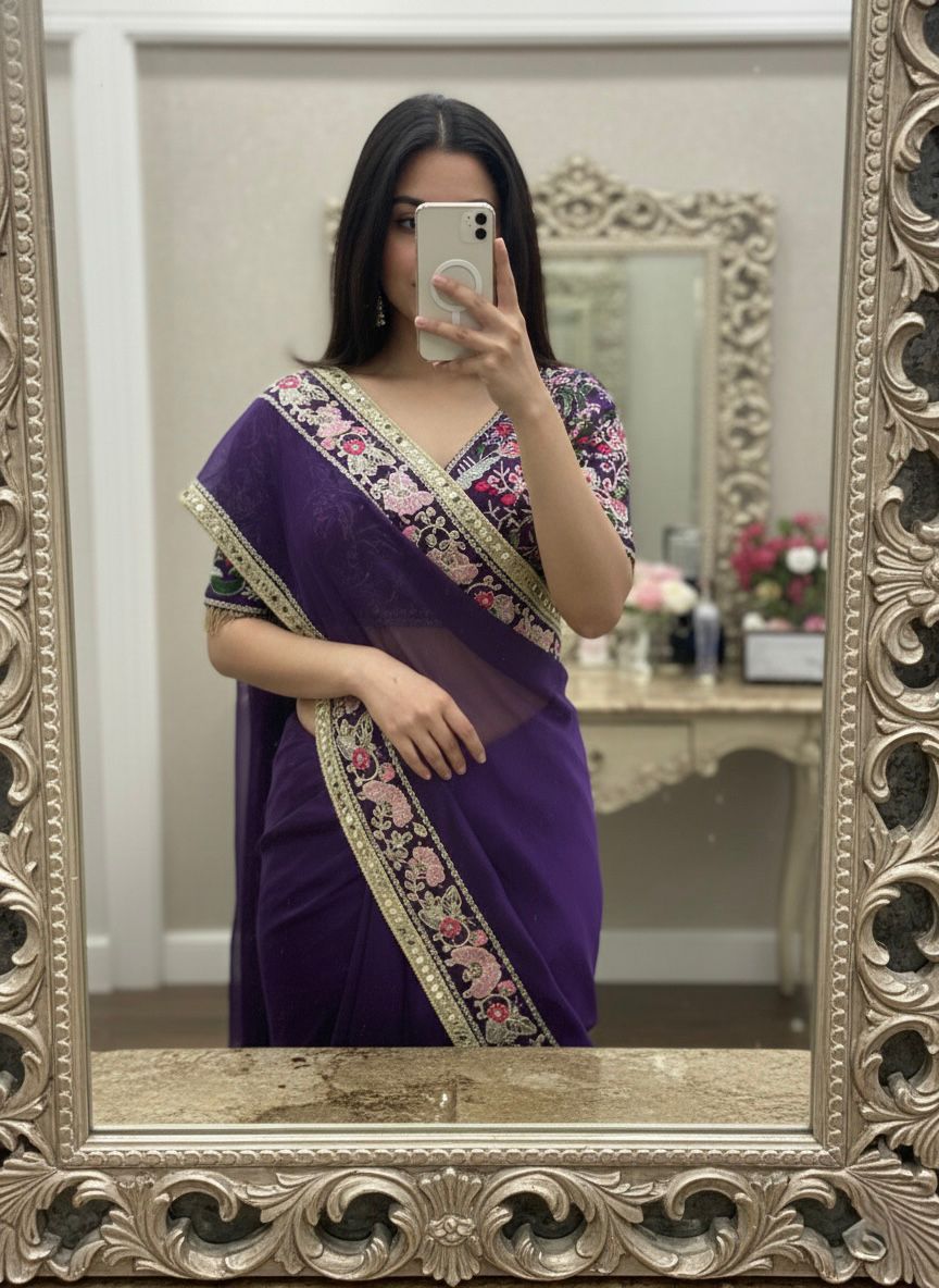Soft Rangoli Silk Fabric Purple Saree