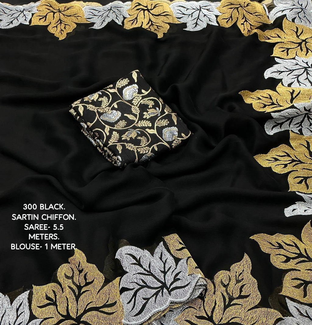 New Fancy Sartin Chiffon Emboridary Saree