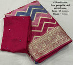 Pure georgette saree with zari woven zig zag