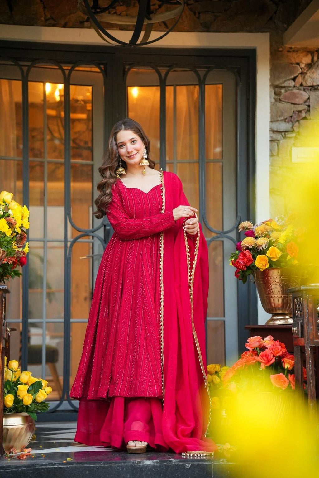 Anarkali Red Suit Plazzo Dupatta