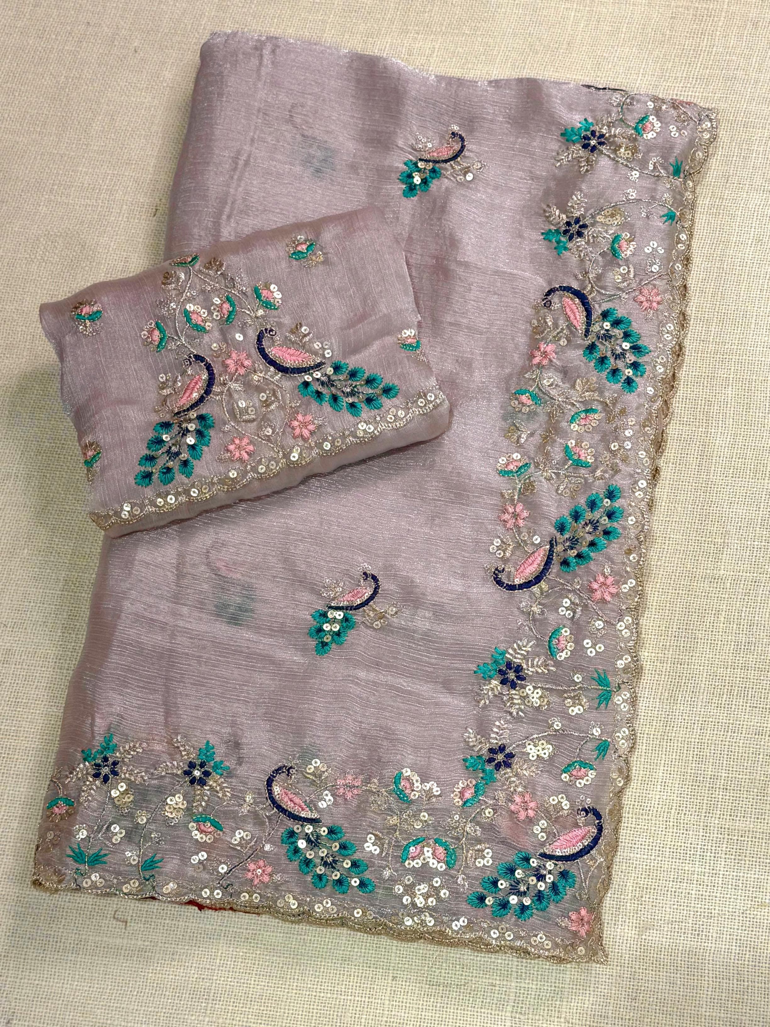 Gangaur Peacock Fandy Chiffon Saree