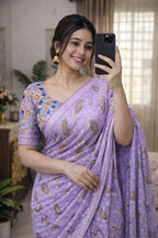 Fall Printe Embroidery Saree
