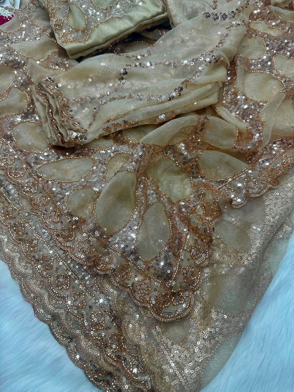 Weeding Perfect Gold Net Saree