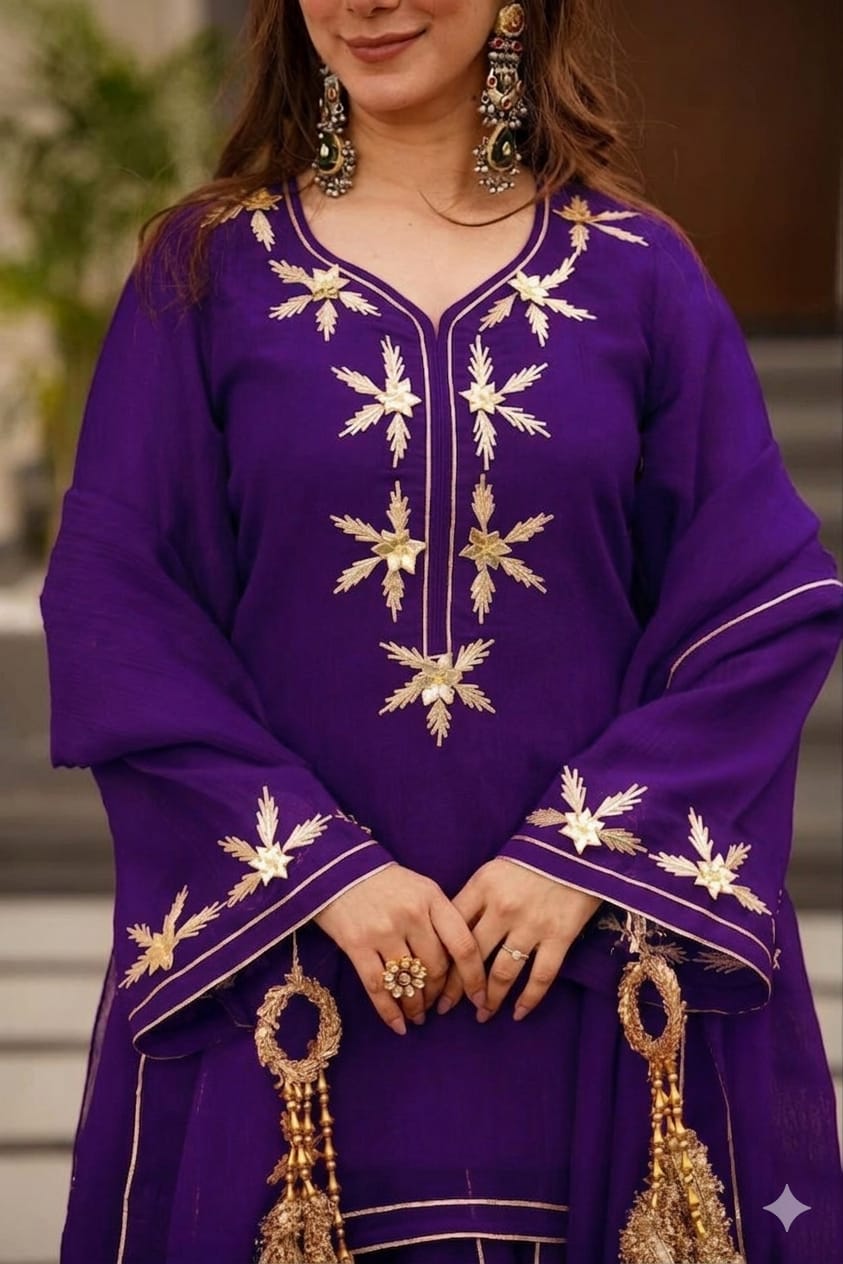 Heavenly Handmade Kurta Sharara Top Plazzo Set With Charkhi Gota Work