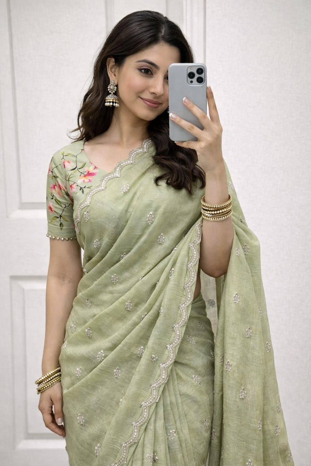 Georgette Crush Embroidery Saree