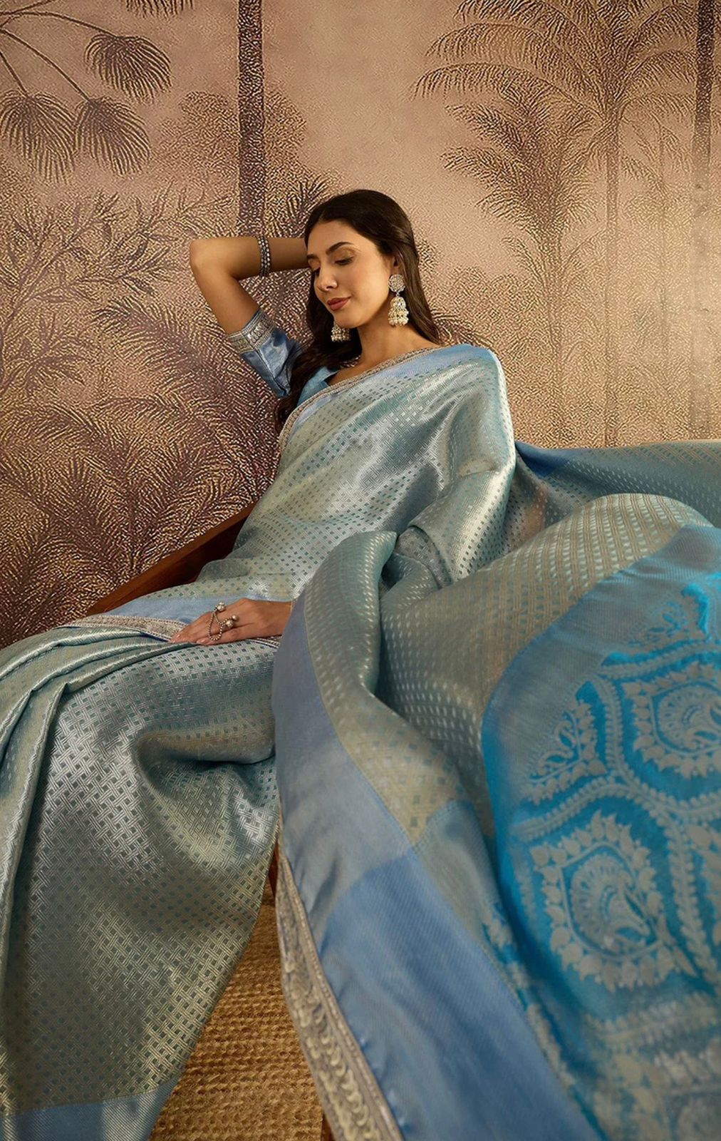 Elegant Sky Blue Silk Saree