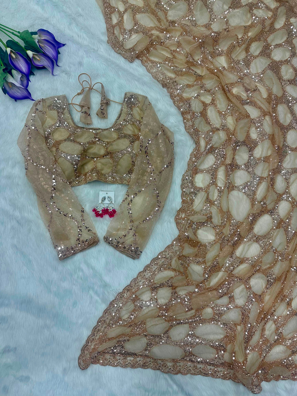 Weeding Perfect Gold Net Saree