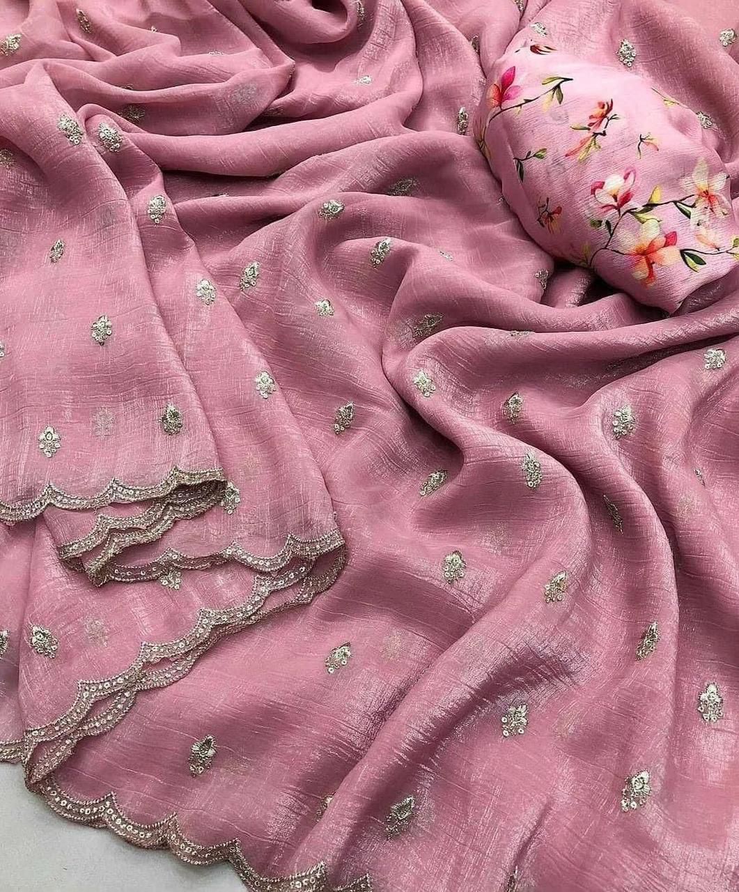 Georgette crush with embroidery work Saree