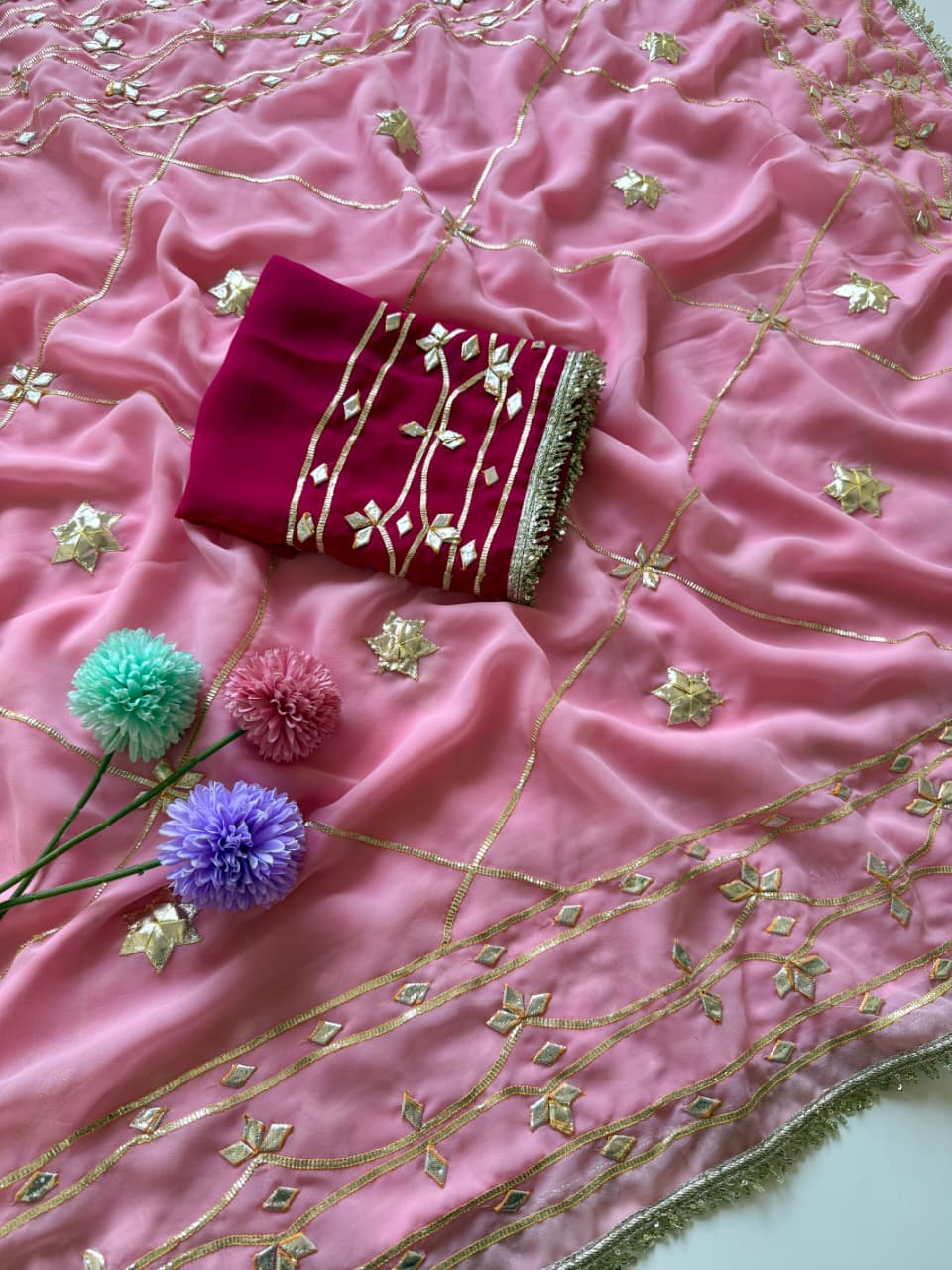 Original Hand Kachhi Gotta Work Heavy Wedding Sarees