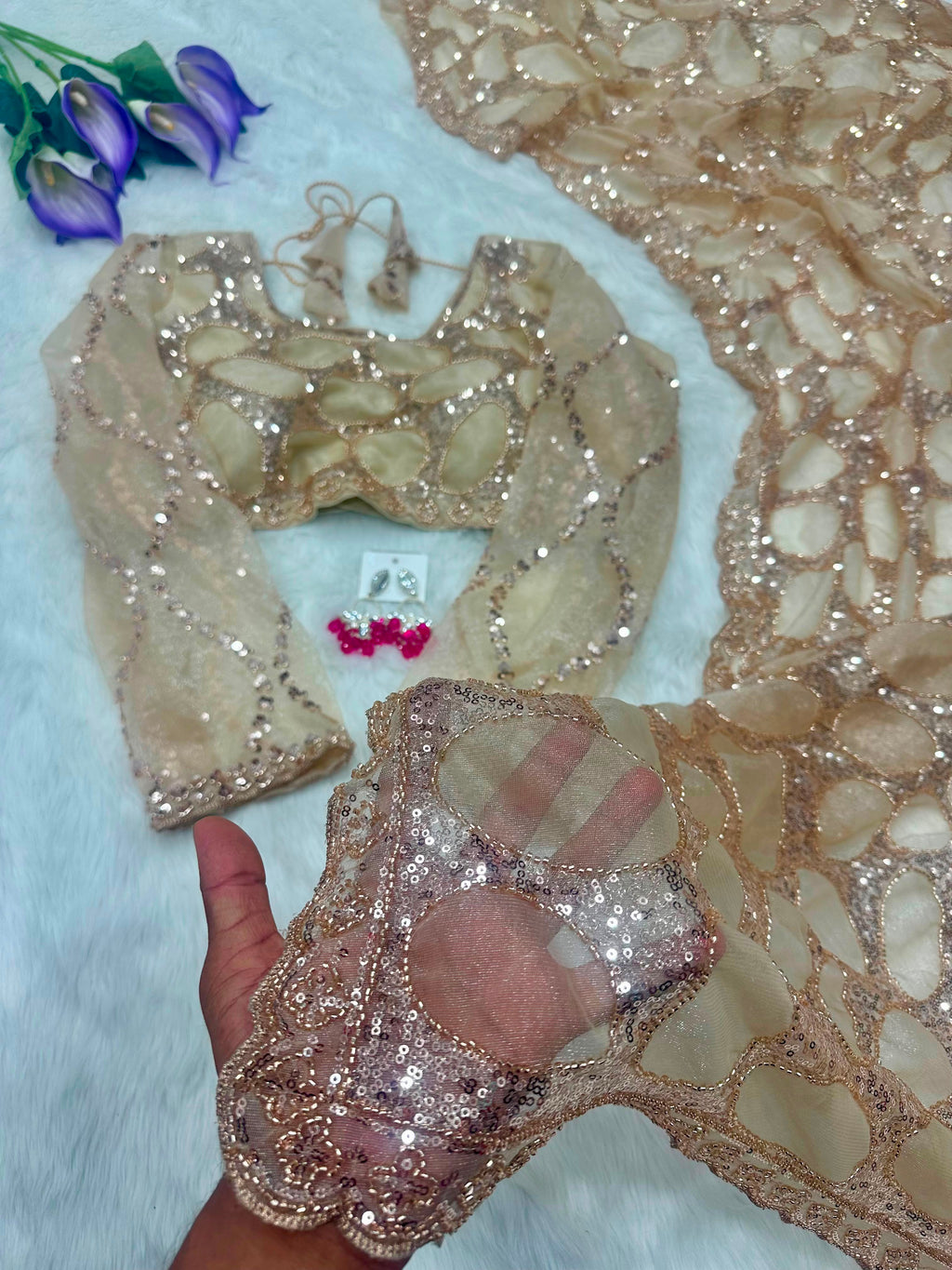 Weeding Perfect Gold Net Saree