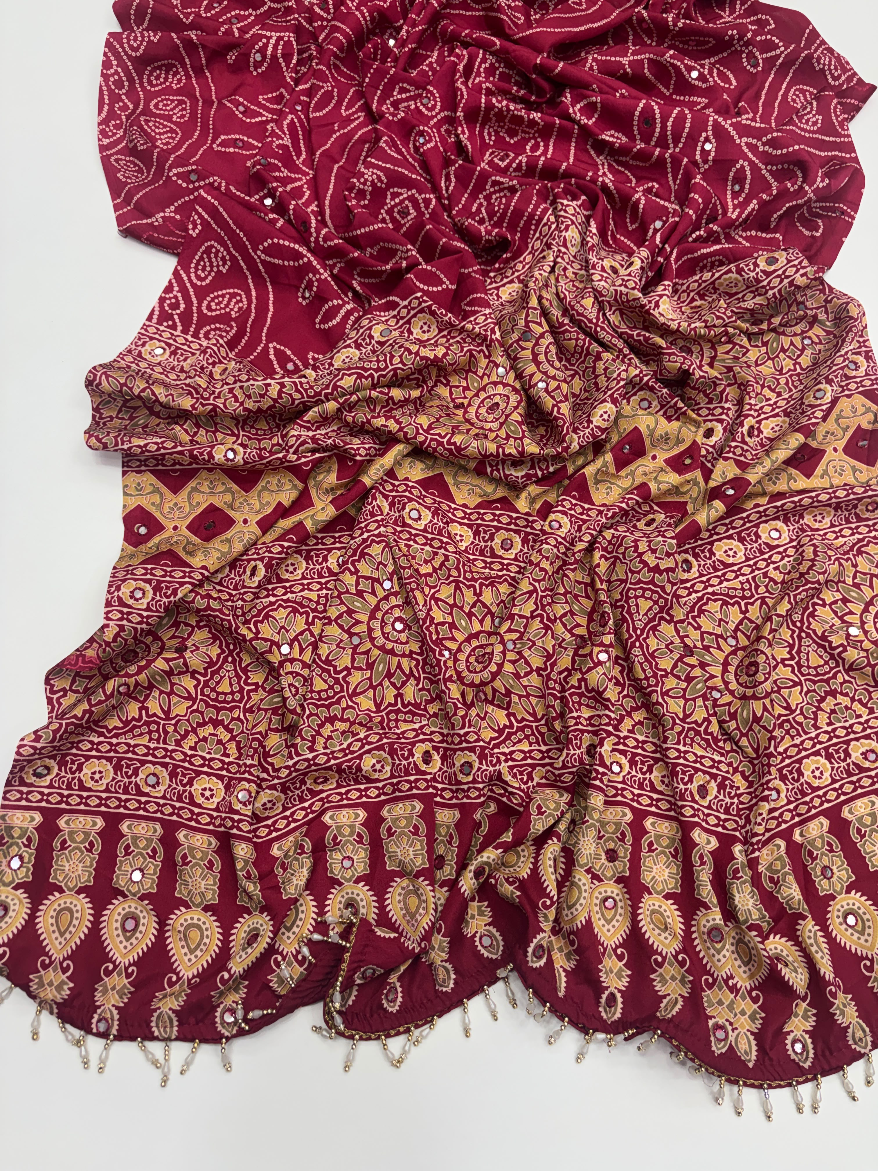 Mirror Work Treding Satin Saree