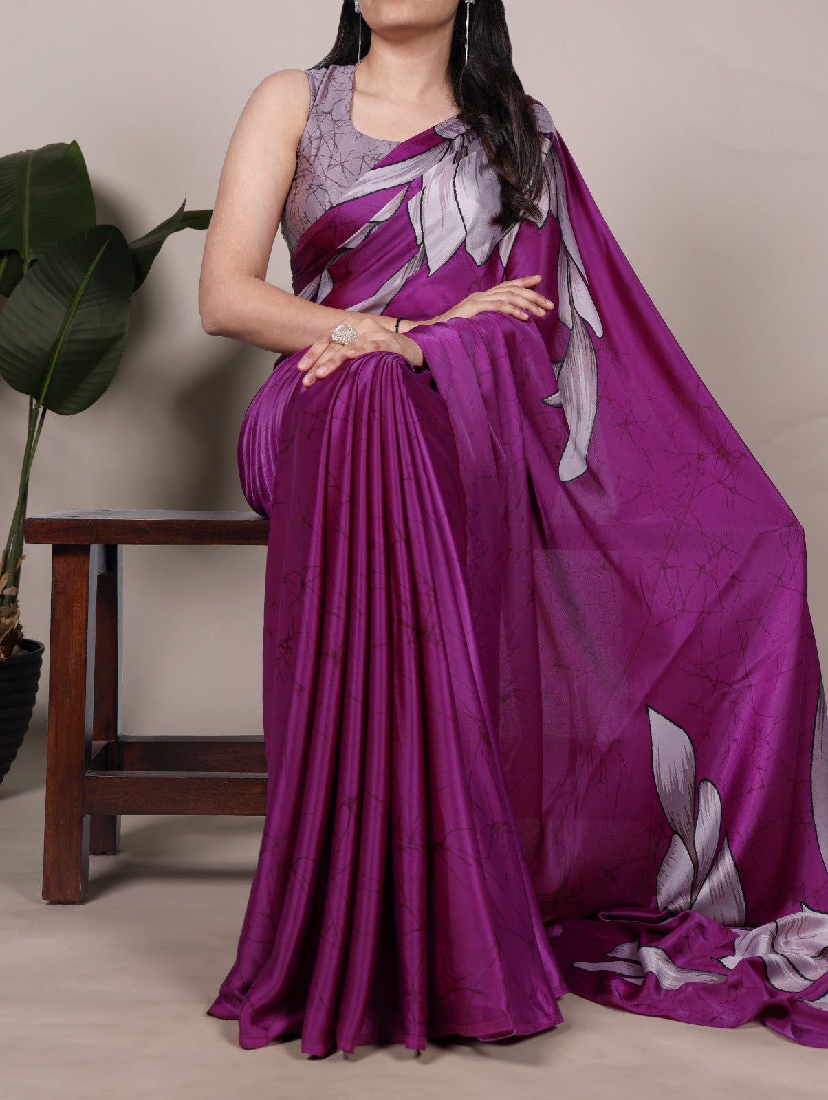 Floral Printed Satin Silk Saree