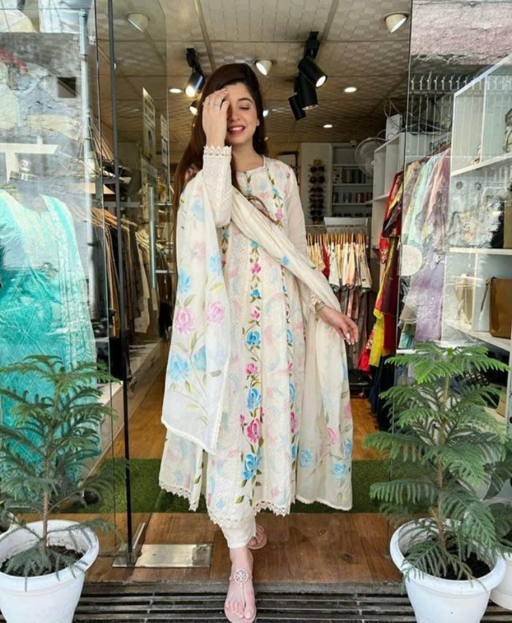 Anarkali White Kurti