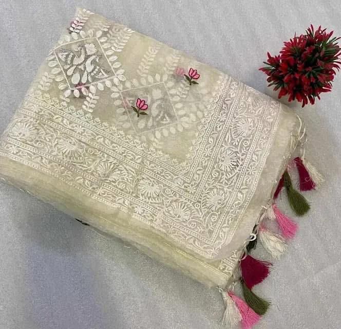 Pure soft Off-white silk organza saree