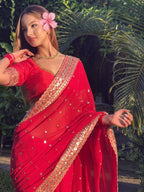 Wedding Special Pure Georgette Sequance  Saree