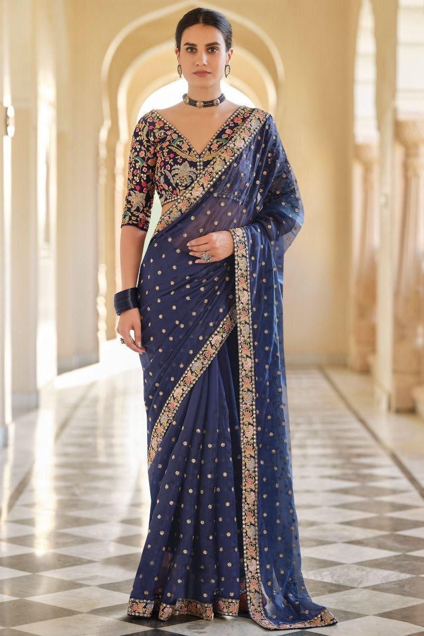 HEAVY GEORGETTE FABRIC ON BEAUTIFUL EMBROIDERY BUTTI WORK SAREE