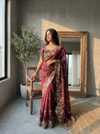 Fendy Chiffon Fabric  Beautiful Embroidery Wedding Saree