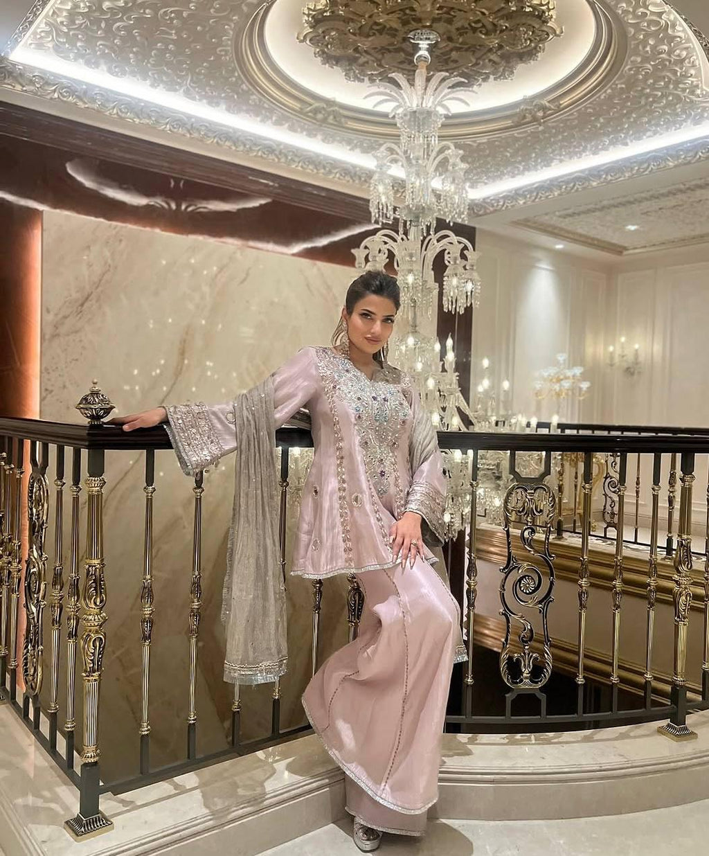 HEAVY NATURAL CREAP TOP SHARARA DUPATTA