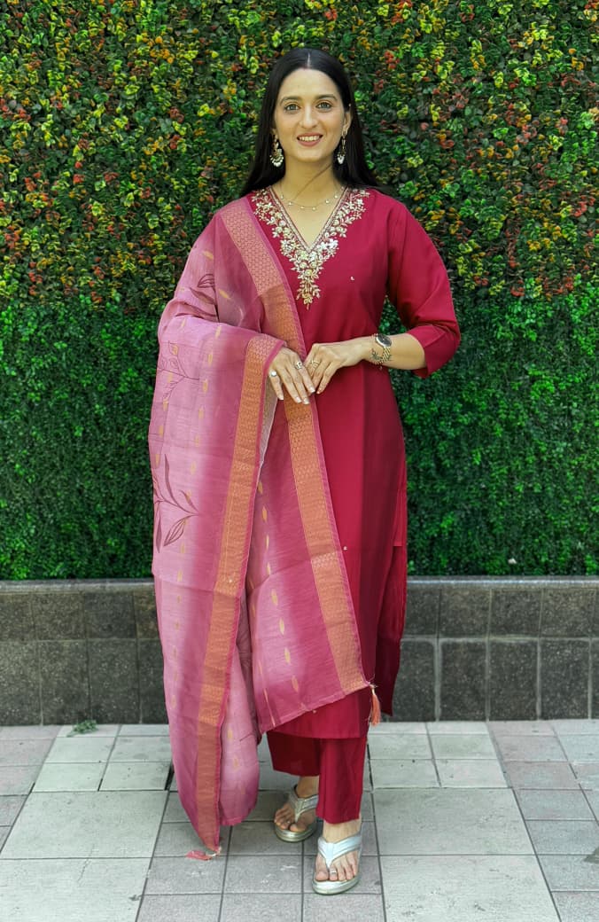 Premium Roman Silk Kurti Pent Dupatta