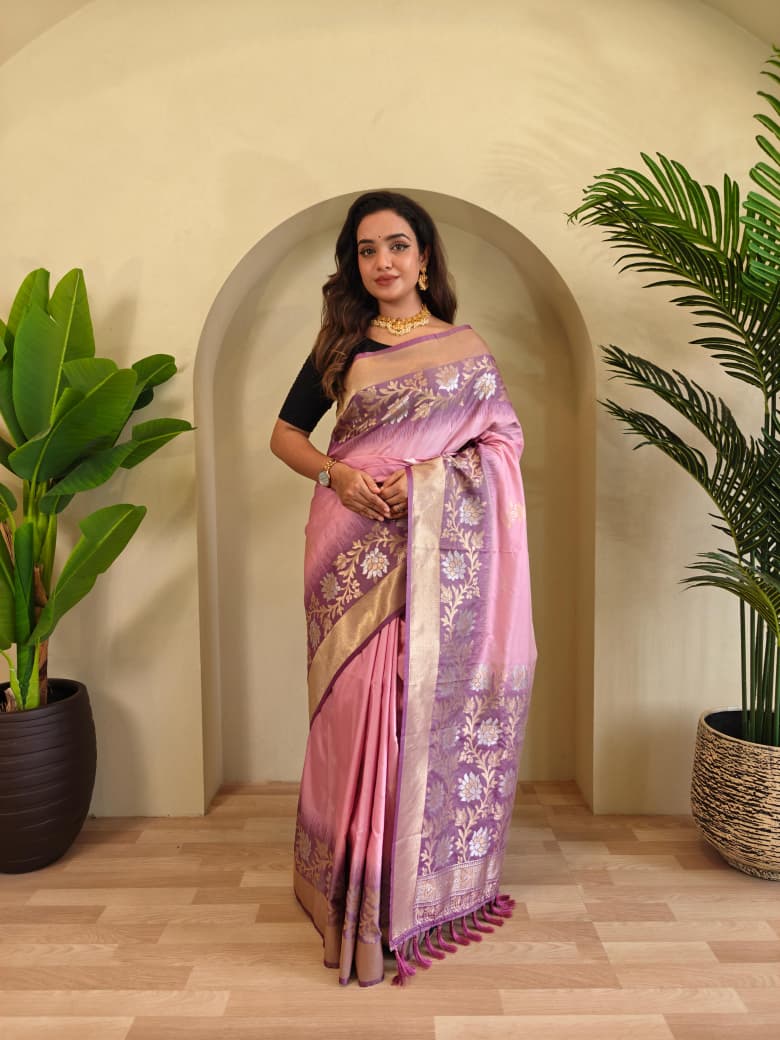 Dual tone silk sarees with all over zari weaves