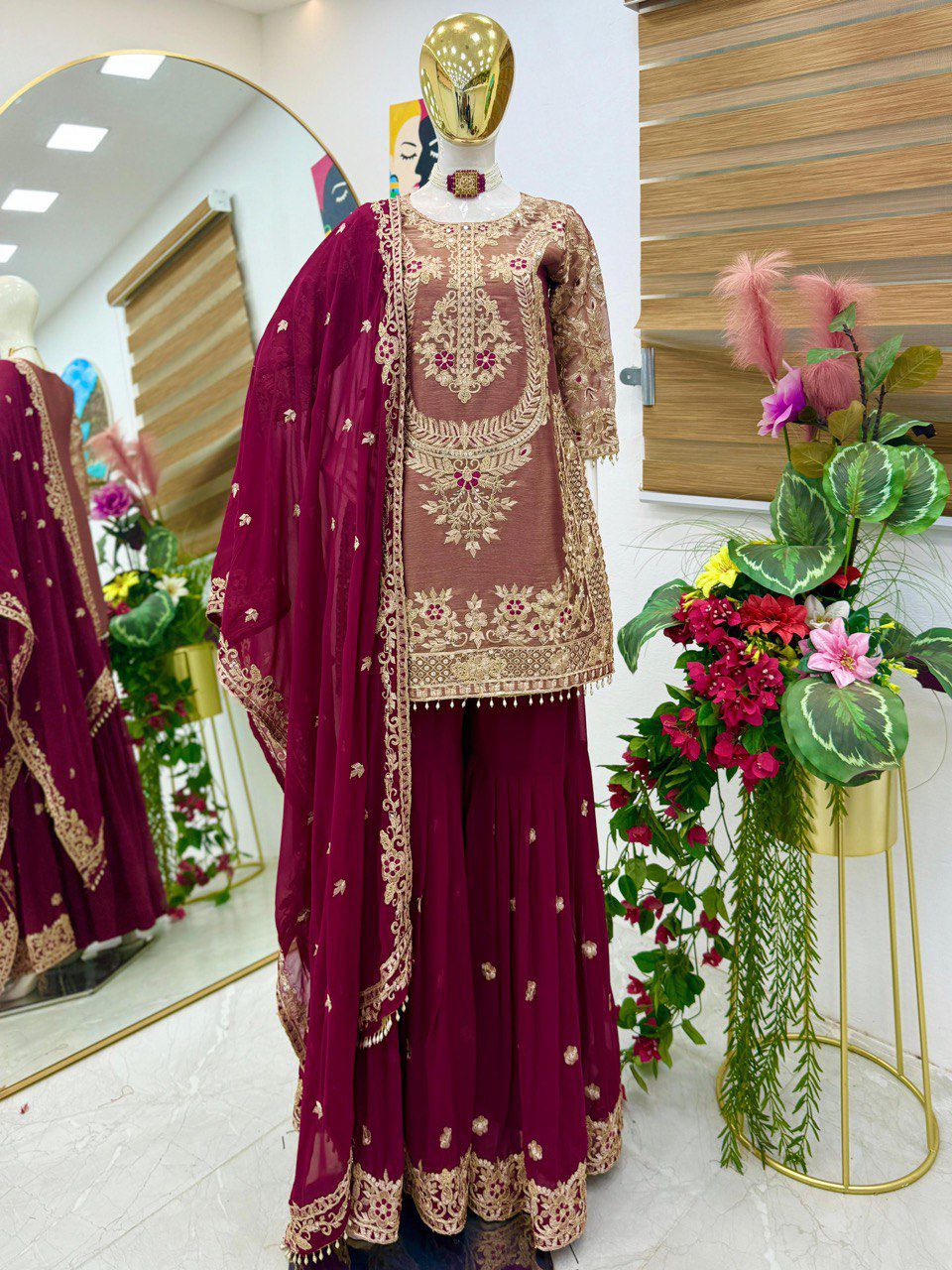 Designer Embroidered Top Plazzo Dupatta Set Collection