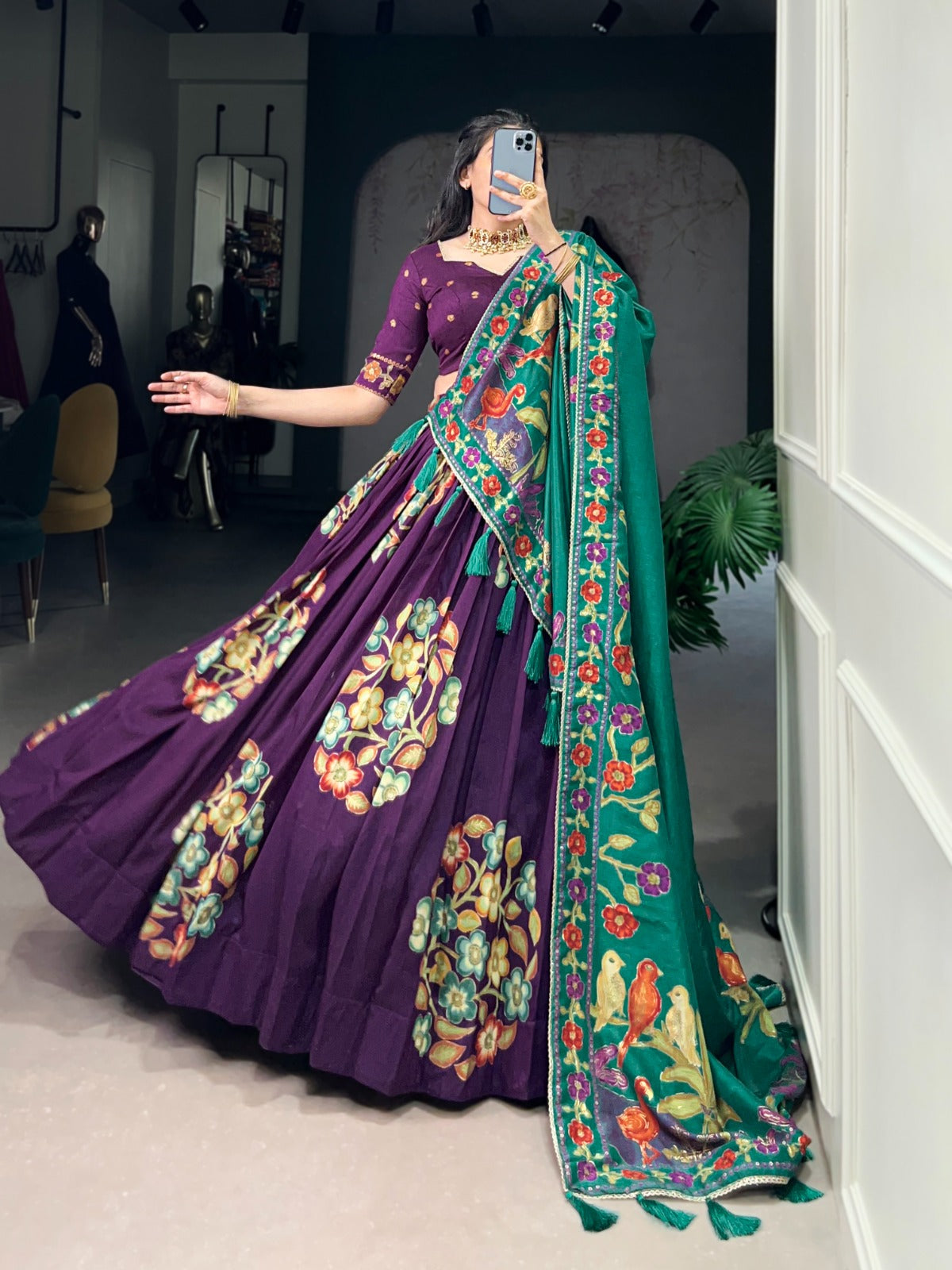 Festive Tusser Lehenga