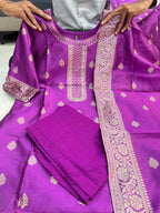 Sanvi - Purple Blended Paithani Silk Suit-Salwar