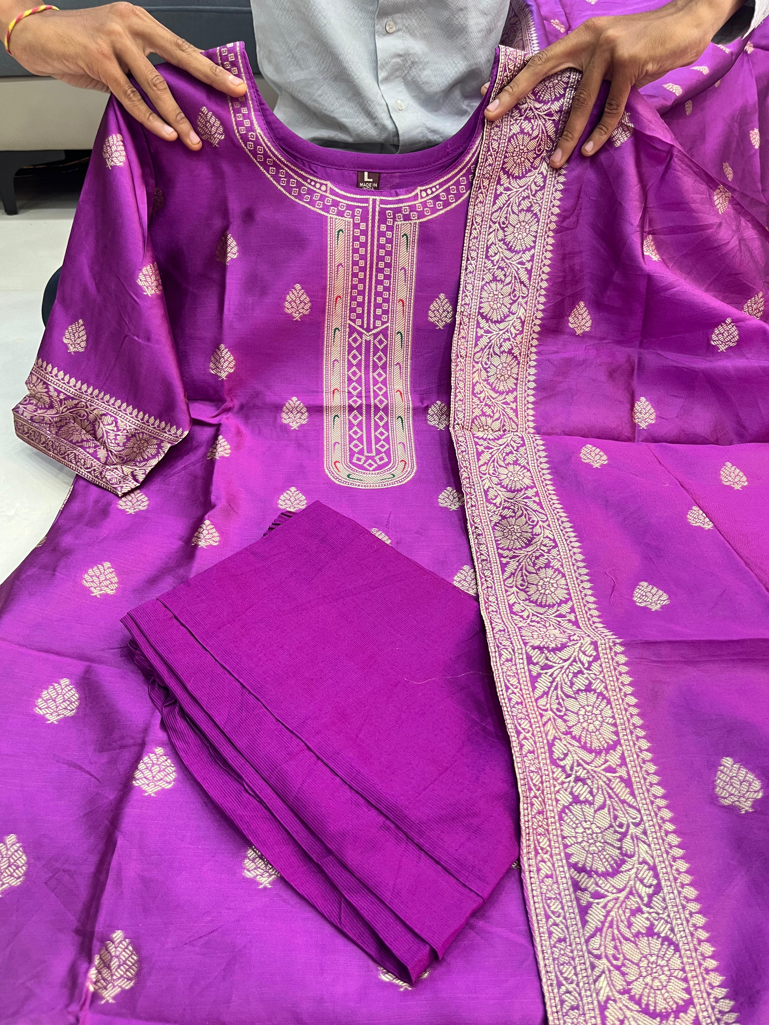Sanvi - Purple Blended Paithani Silk Suit-Salwar