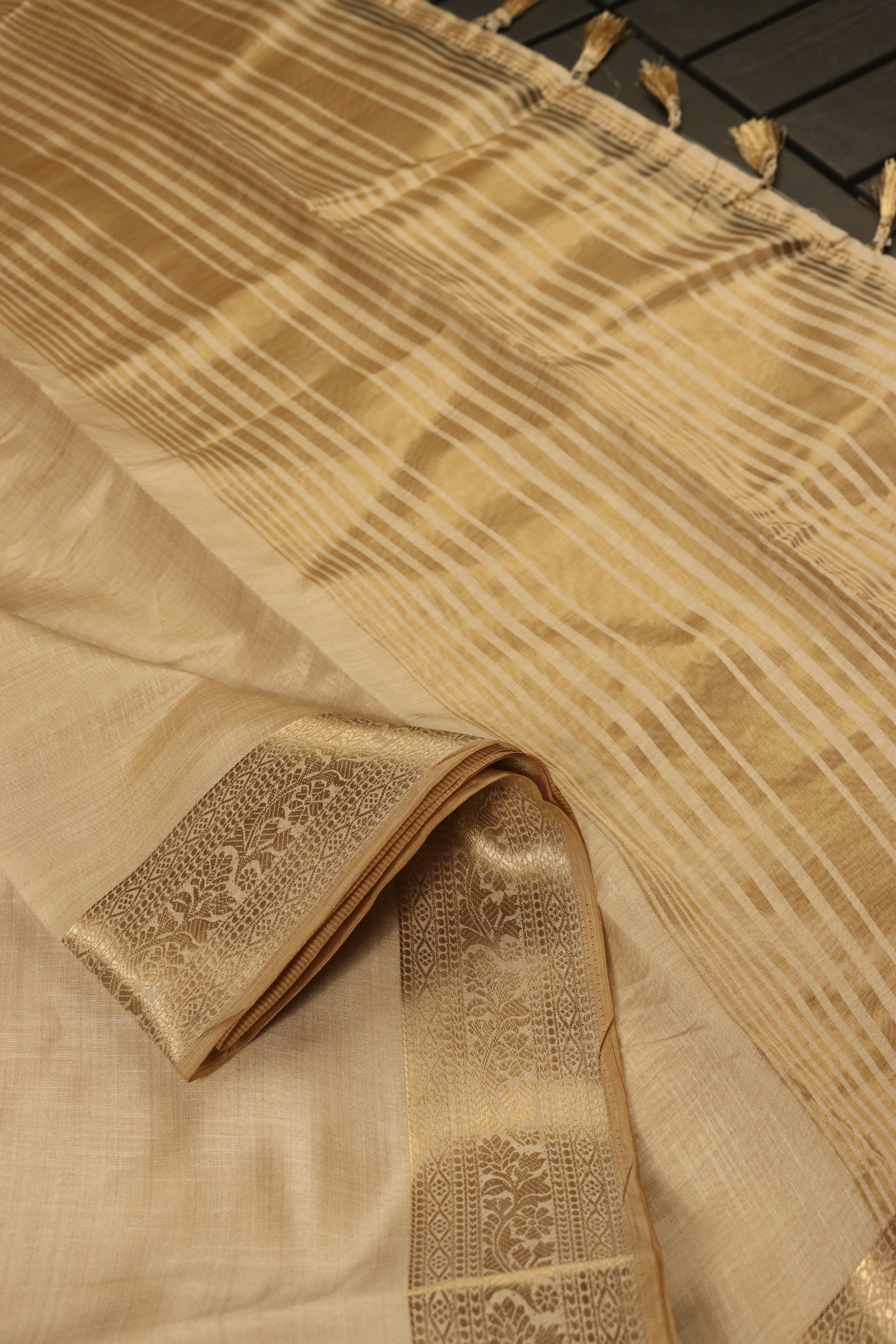 Plain Tussar Silk Sarees with zari woven border