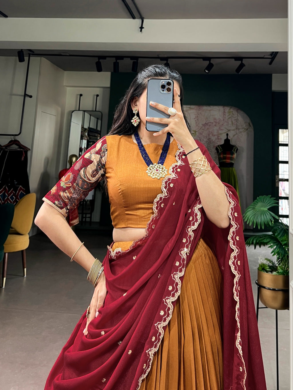 Tasar Silk Kalamkari Print Wedding lehenga