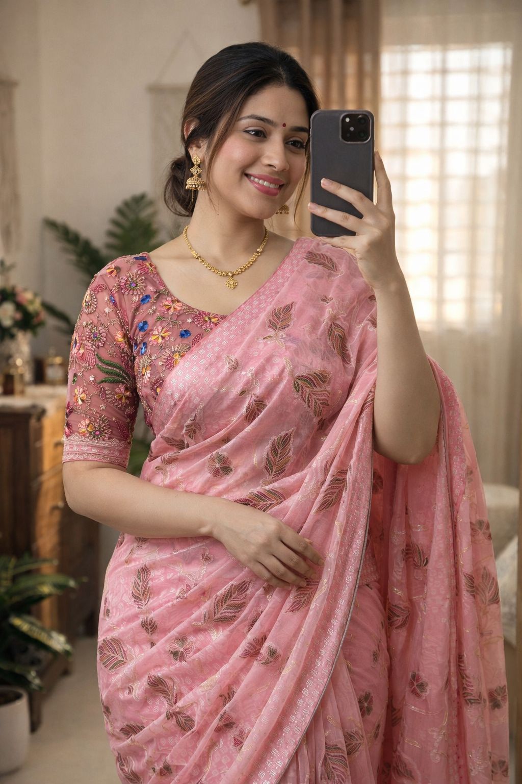 Fall Printe Embroidery Saree