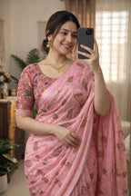 Fall Printe Embroidery Saree