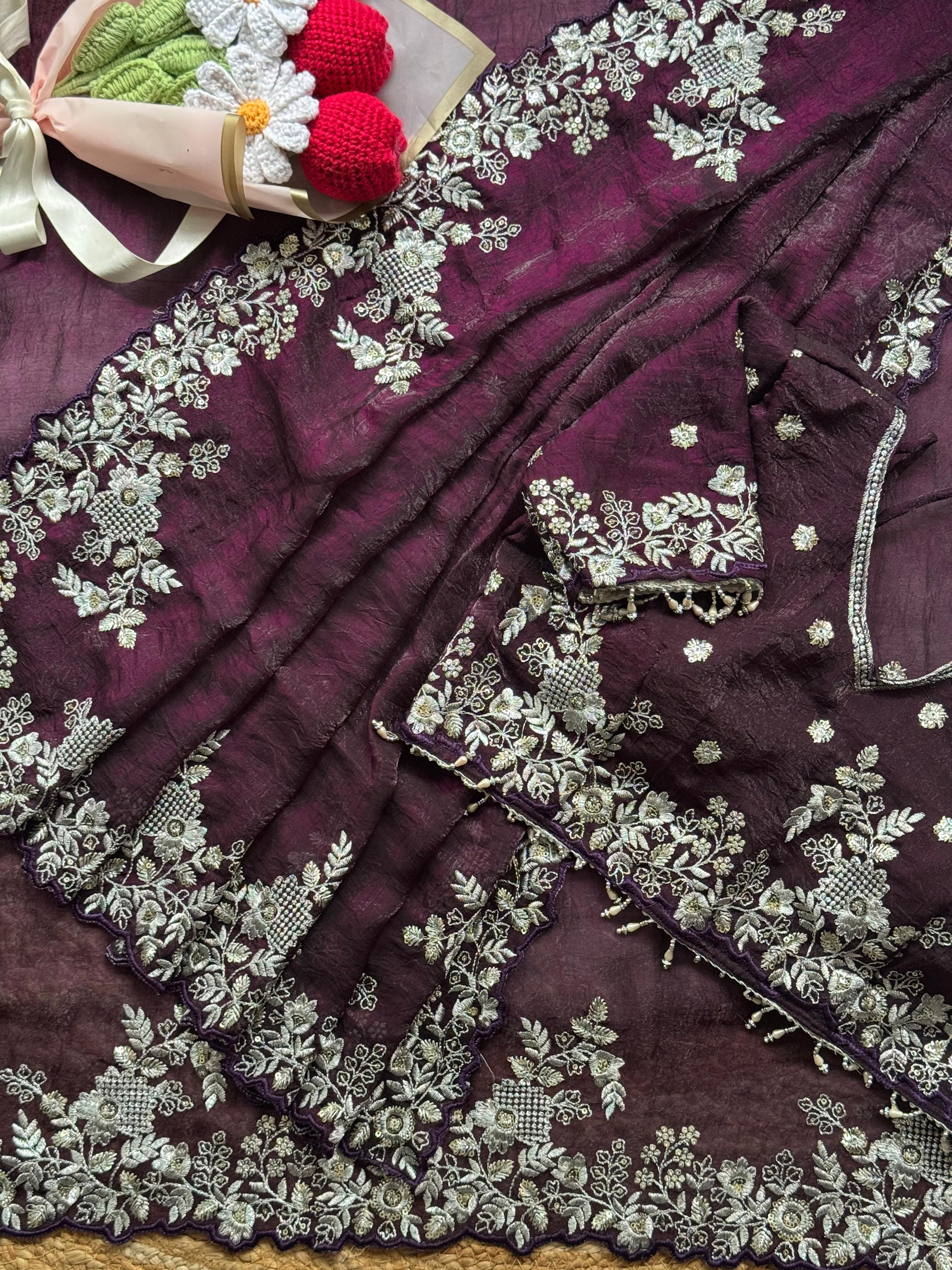 SOFT SPACE SILK SATIN CRUSH SAREE