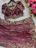 Fendy Chiffon Fabric  Beautiful Embroidery Wedding Saree