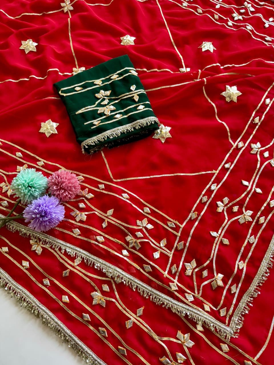 Original Hand Kachhi Gotta Work Heavy Wedding Sarees