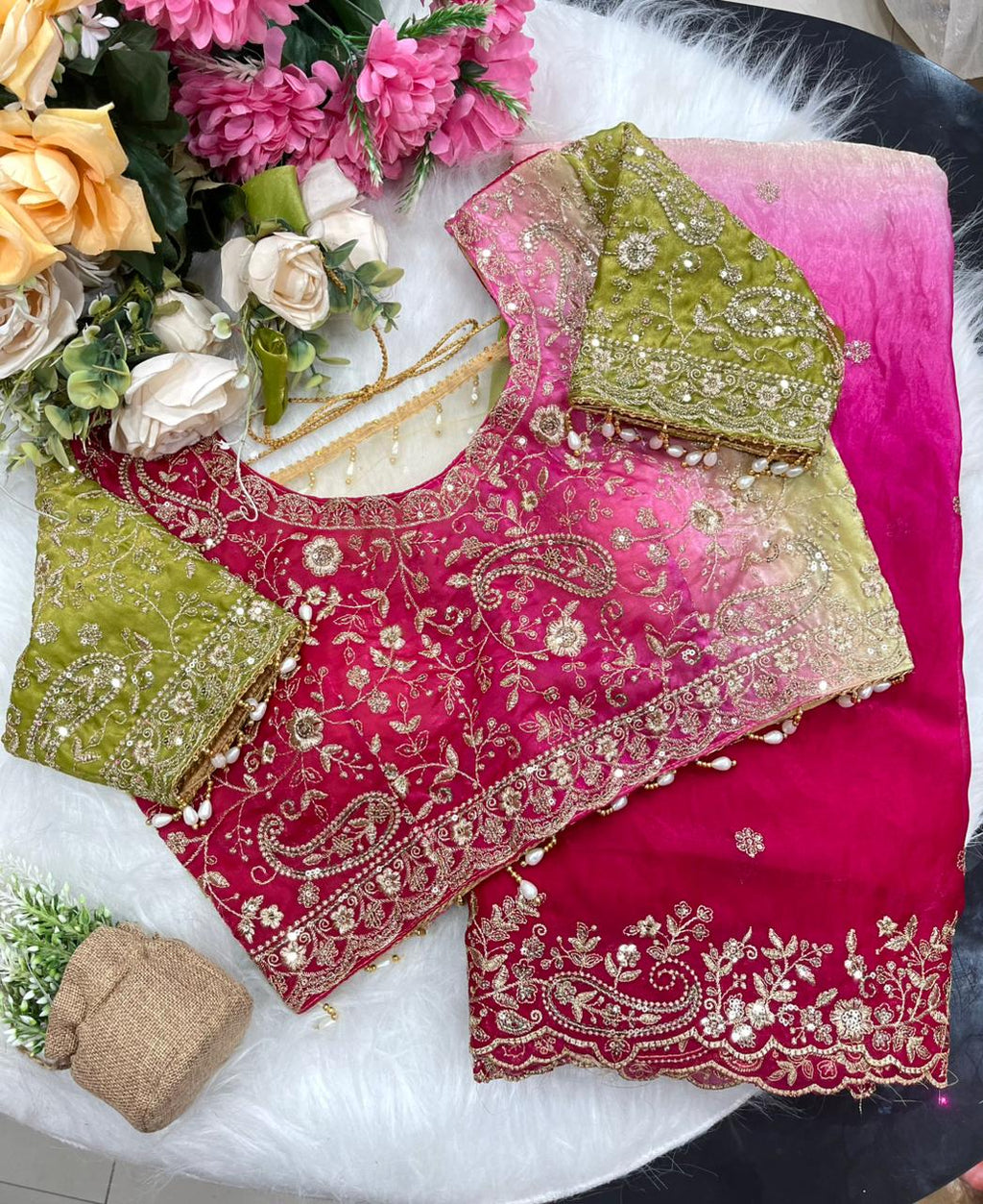 Wedding Fendy Sartin 2D Color Embroidery Saree