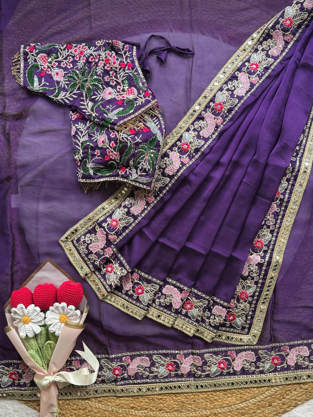 Soft Rangoli Silk Fabric Purple Saree