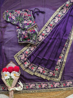 Soft Rangoli Silk Fabric Purple Saree