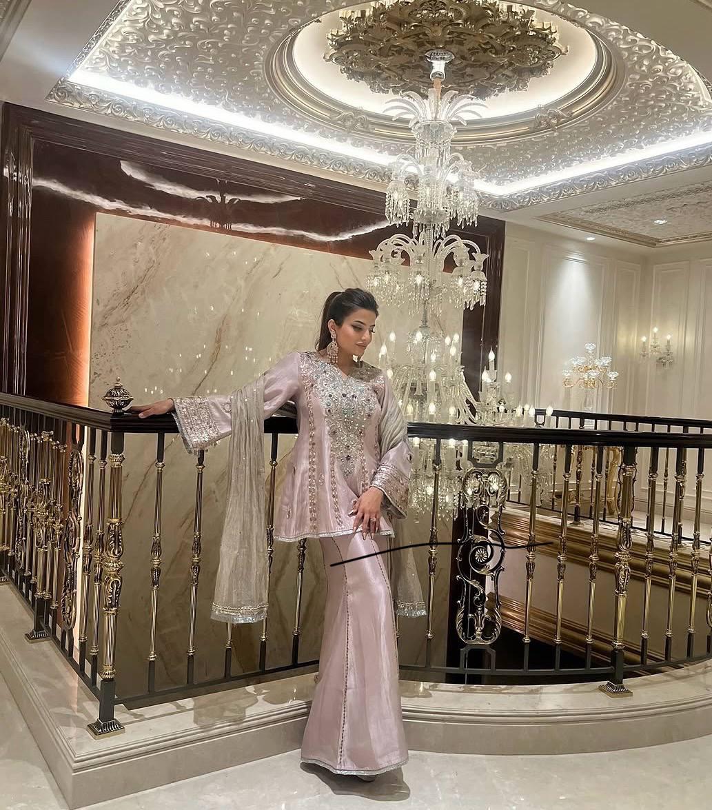 HEAVY NATURAL CREAP TOP SHARARA DUPATTA