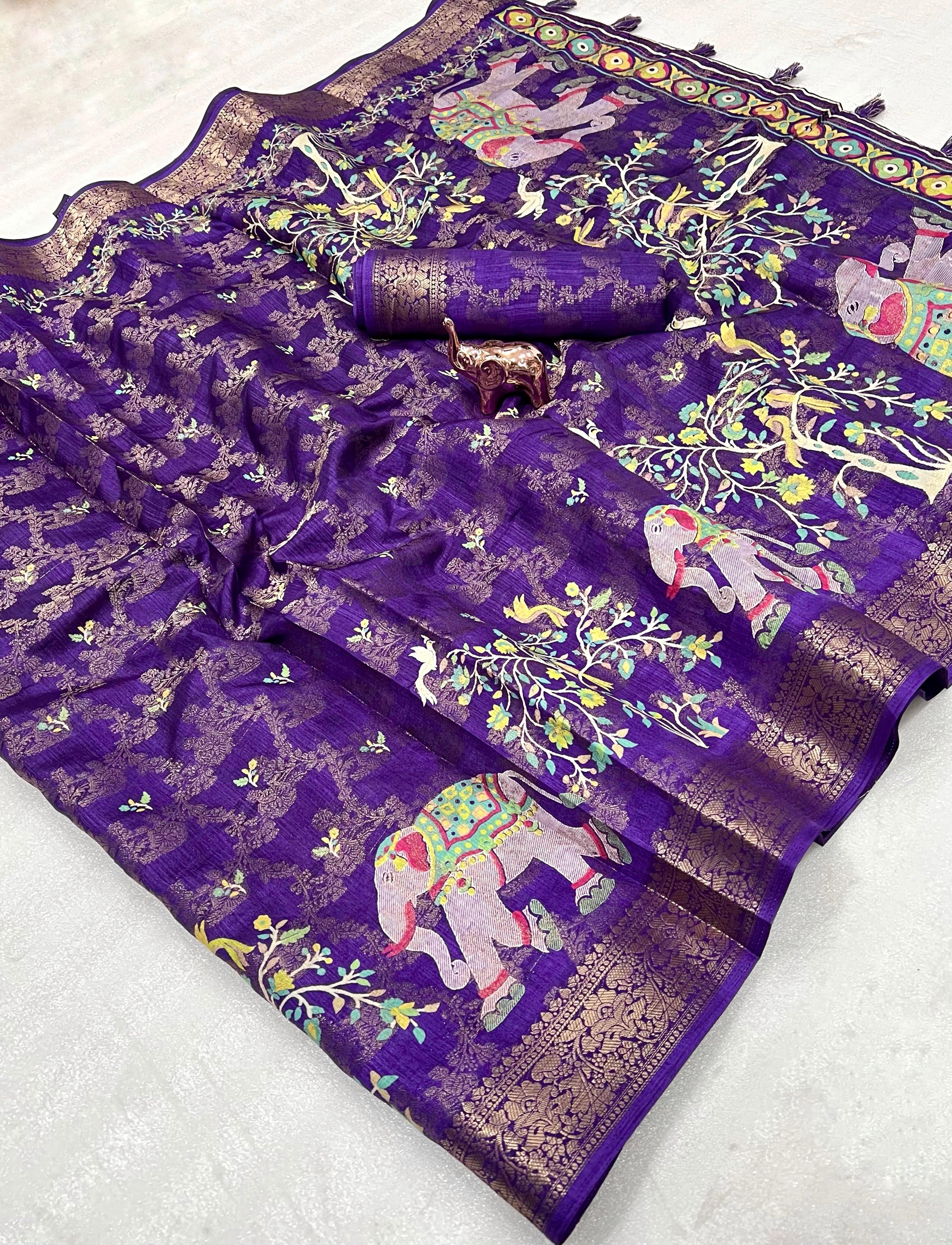 Heavy Purple Tussur Silk Saree