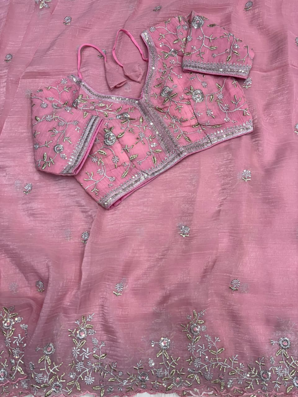 Crunchy Silk Fabric 3MM Sequence Saree