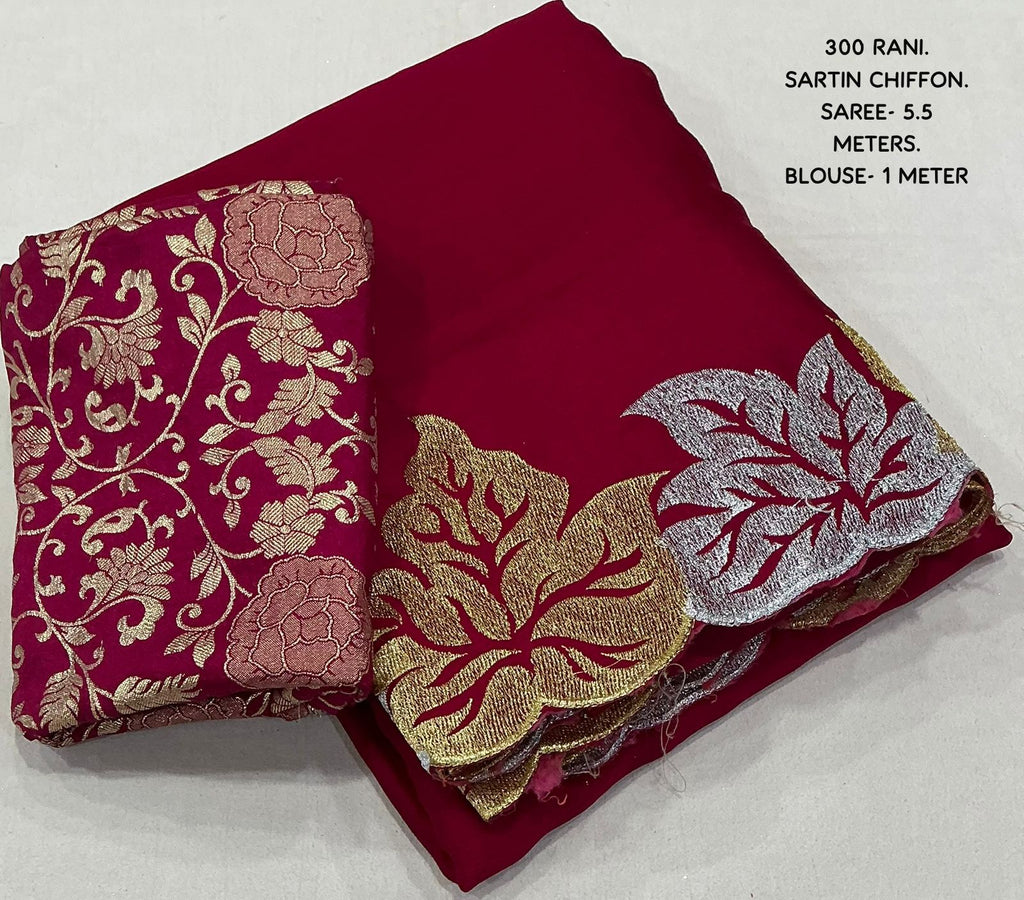 New Fancy Sartin Chiffon Emboridary Saree