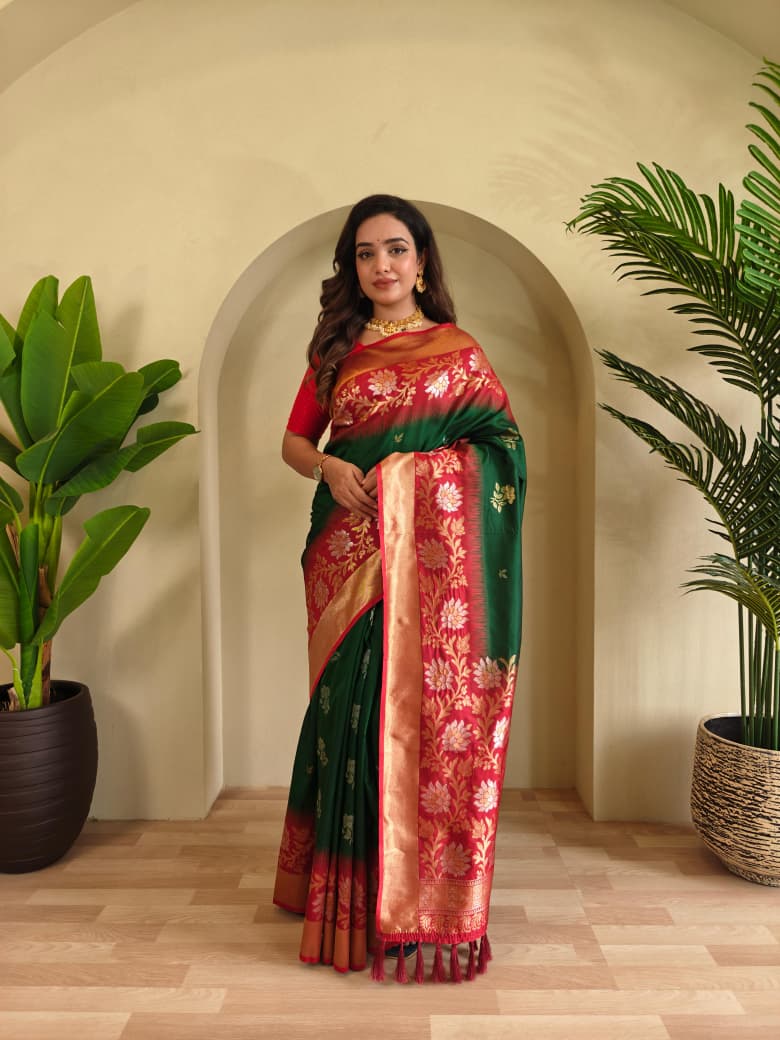 Dual tone silk sarees with all over zari weaves