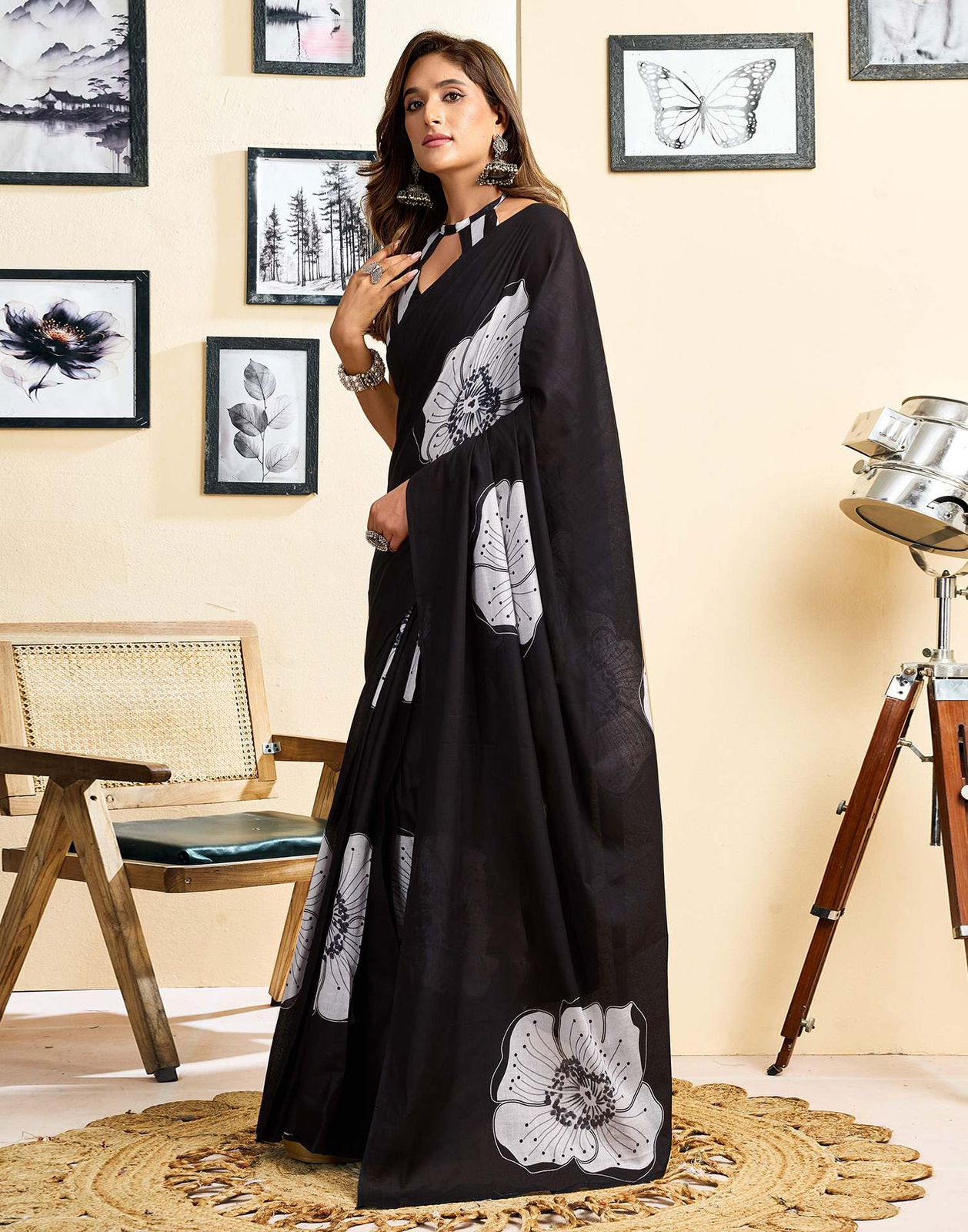 Modal Satin Deginer Flower Printed Saree