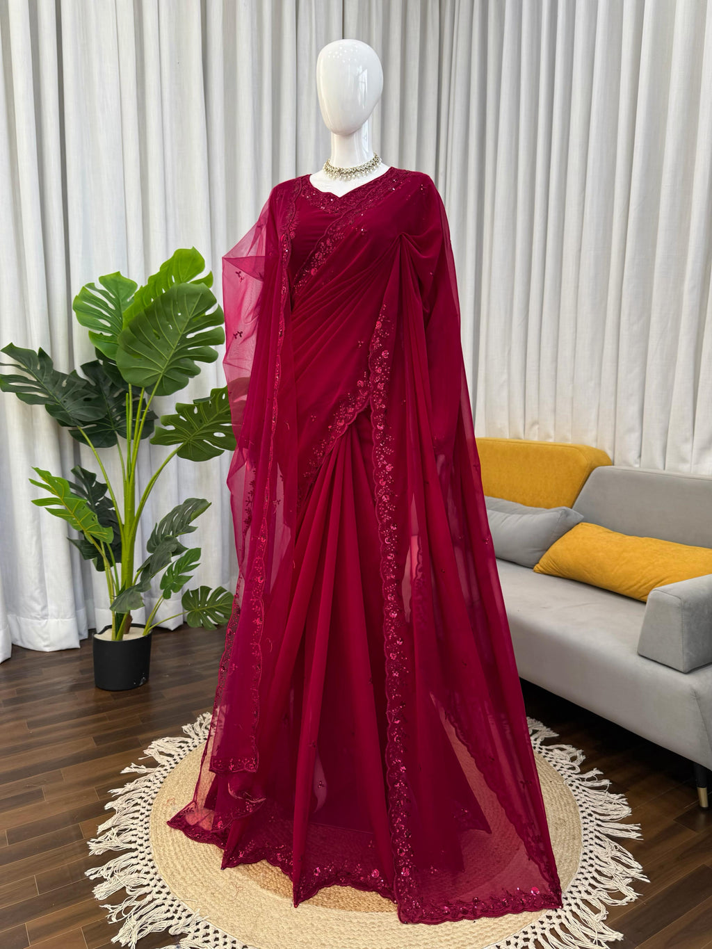 Faux Georgette Saree With Dupatta